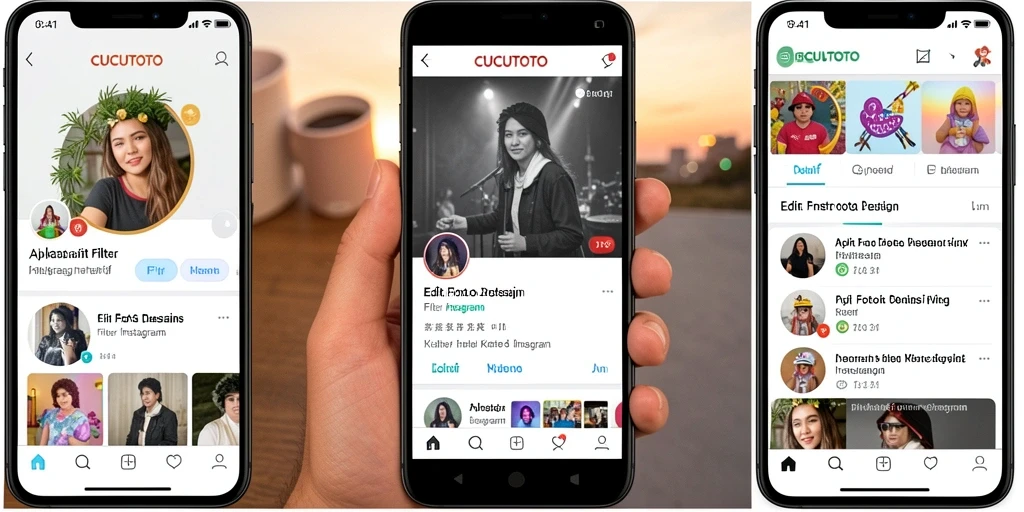 Antarmuka aplikasi CUCUTOTO dengan berbagai pilihan filter menarik.