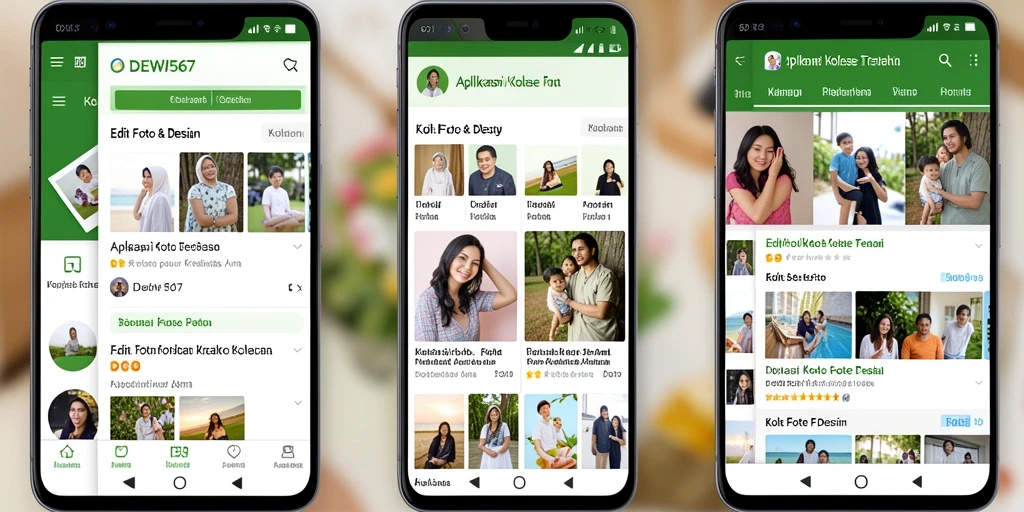 Antarmuka intuitif aplikasi Kolase Foto DEWI567 dengan berbagai pilihan desain.