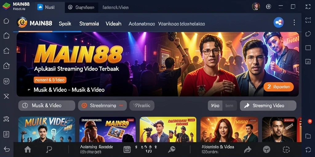 Tampilan antarmuka aplikasi MAIN88 yang user-friendly untuk Streaming Video.