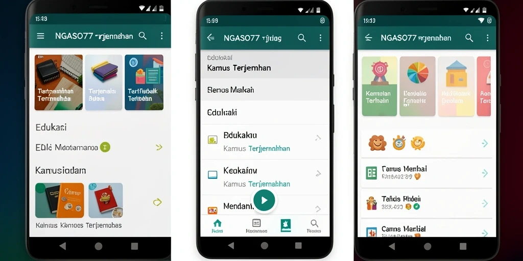 Tampilan antarmuka user-friendly aplikasi NGASO77 untuk Kamus Terjemahan.