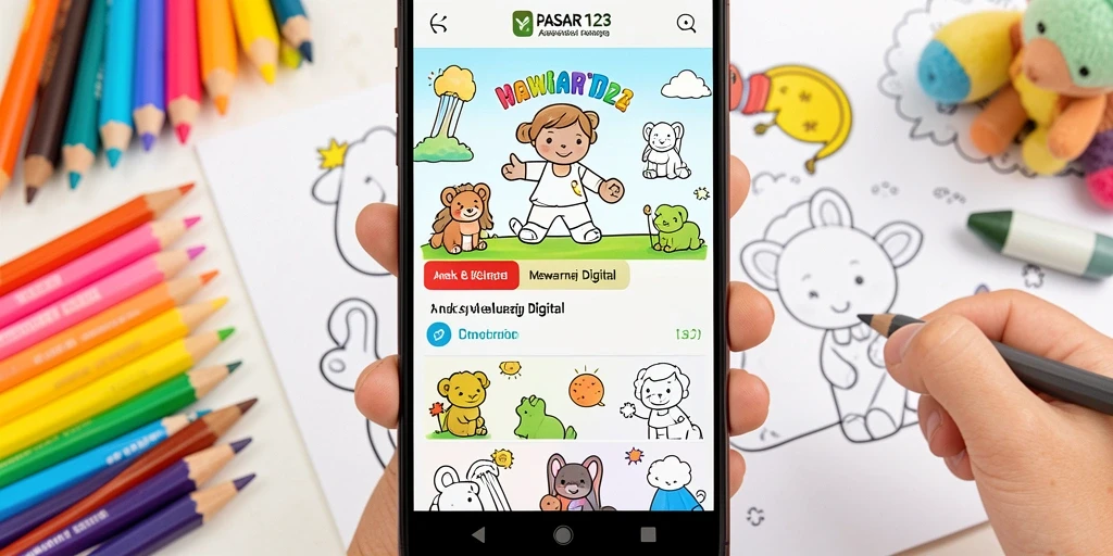 Tampilan antarmuka PASAR123 saat anak sedang mewarnai.